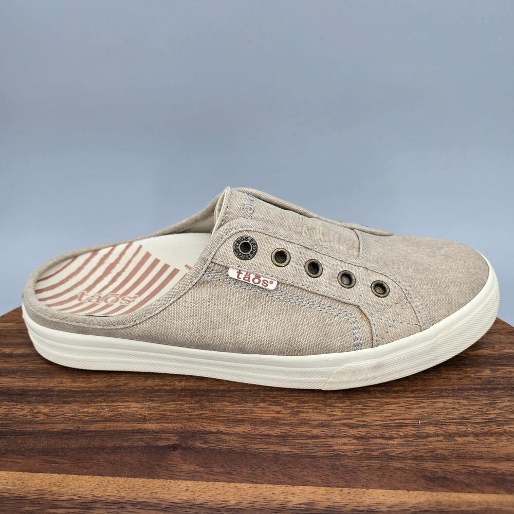 Taos Ez Soul Shoes Womens 9 Oat Wash Beige Canvas Casual Comfort Slip On Mules